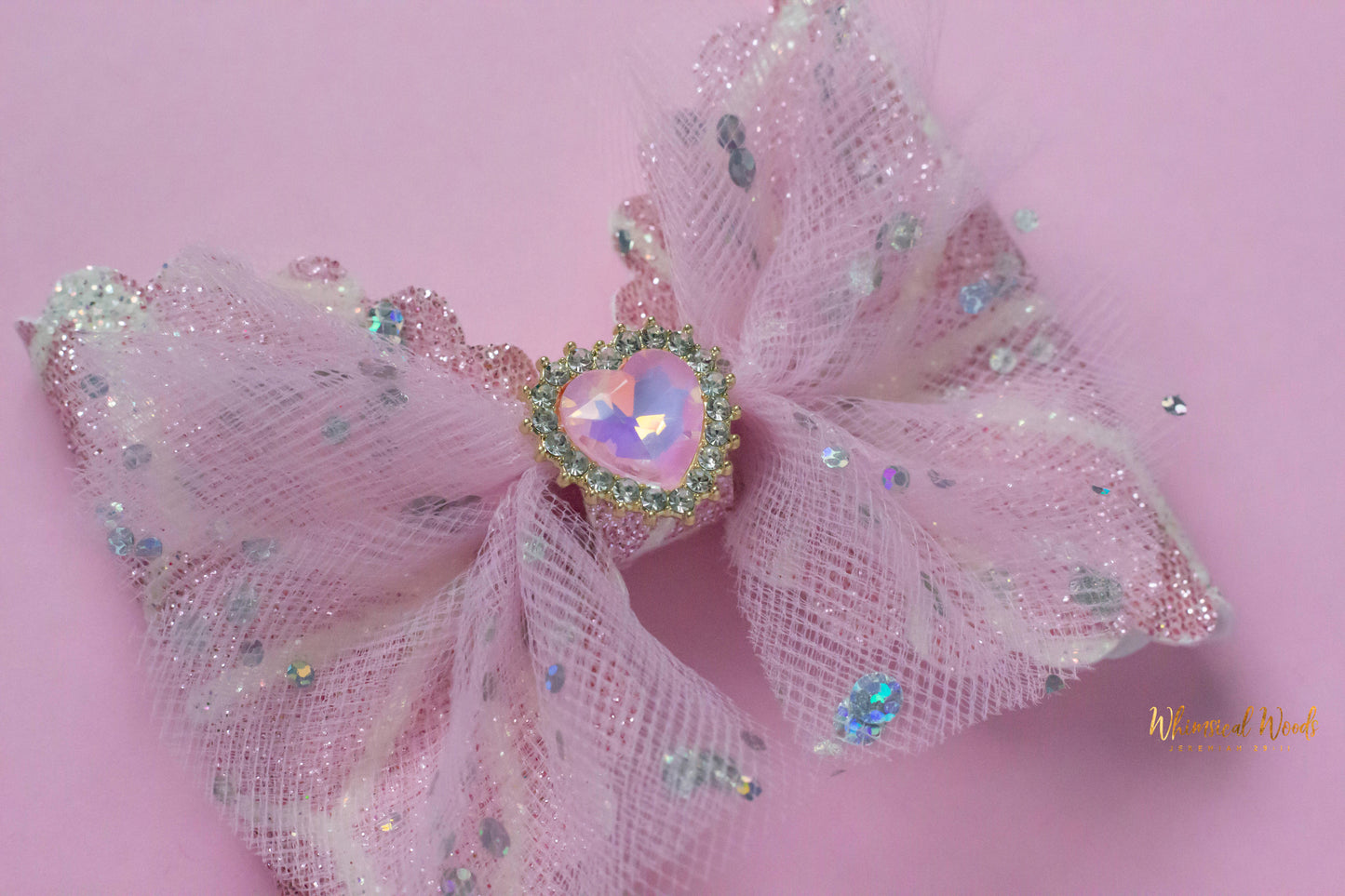 4" Miss Sparkle Hair Bow with Heart Jewel