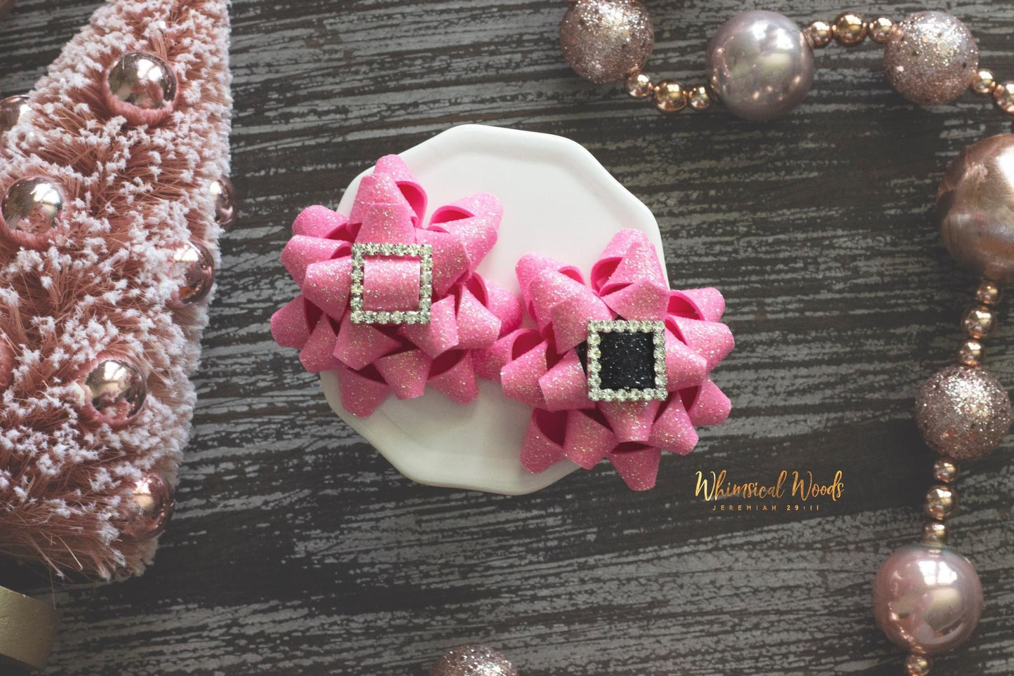 Glam Pink Santa Gift Bows handmade