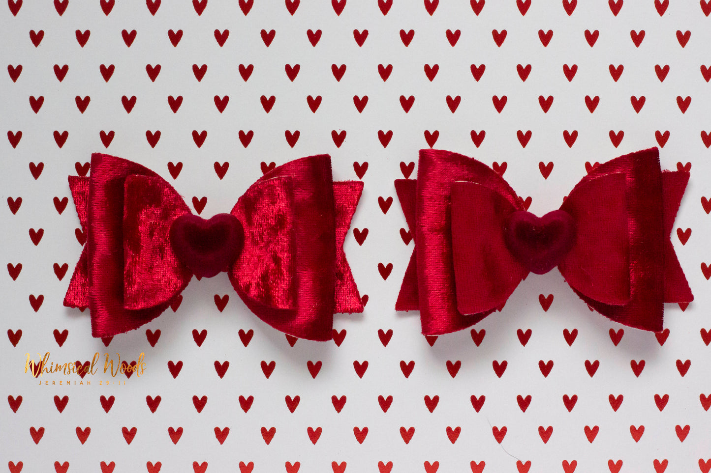 3.5" Red Velvet Heart Bow single or pigtail set