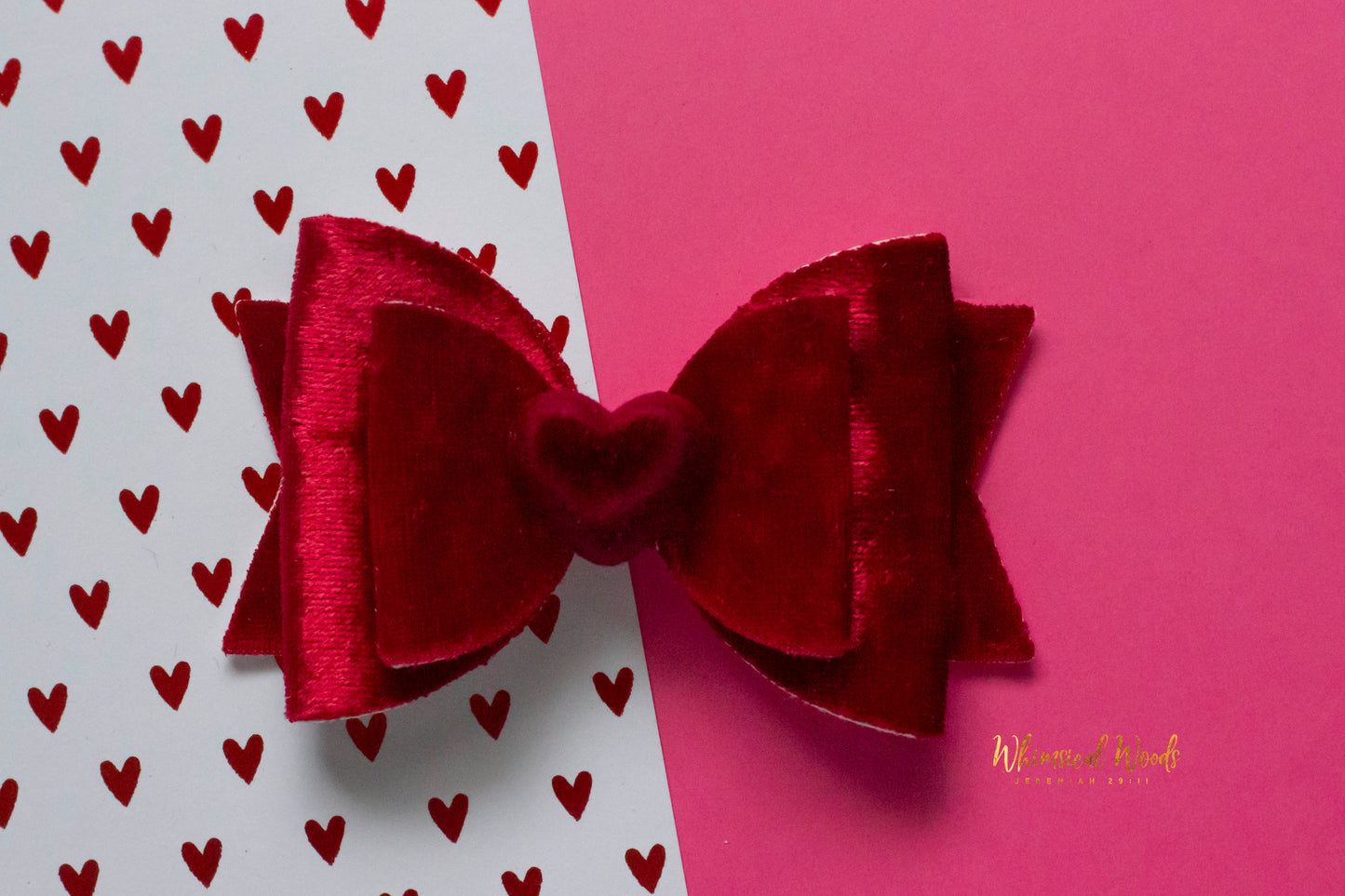 3.5" Red Velvet Heart Bow single or pigtail set